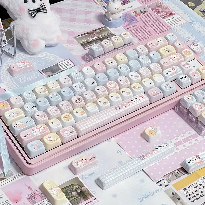 Kawaii Sanrio Pbt Keycaps, Moa Height 128 Keys Full Set 5-Side Heat Sublimation Keycaps Fit 60% Tkl Full Size Mechanical Keyboar view 2