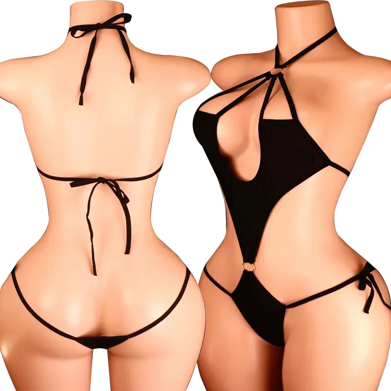 Lacing Hollow Nightwear One-piece Erotic Lingerie Women Halter Neck Pajamas Set Summer Sexy Teddy Bodysuit Plus Size Pajama Sets