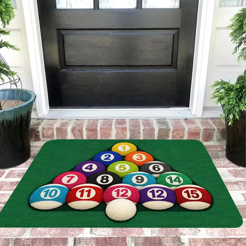 1pc Creative‑Billiard‑Pattern Rectangular Area Rug, Indoor & Outdoor Floor Mat for Entrance, Bathroom, Balcony, Home Decor