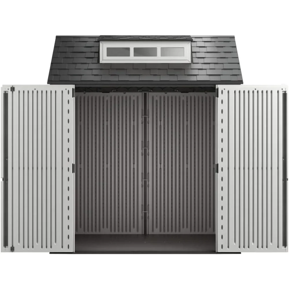 Resin Outdoor Storage Shed With Floor (7 x 7 Ft), Weather Resistant, Gray, Organization for Home/Backyard/Garden Tools