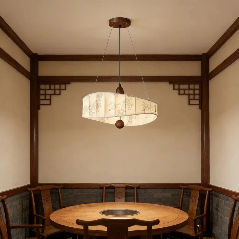 Oval Fabric Pendant Light Floral Print Lampshade Adjustable Hanging Lamp For Dining Table Kitchen Island