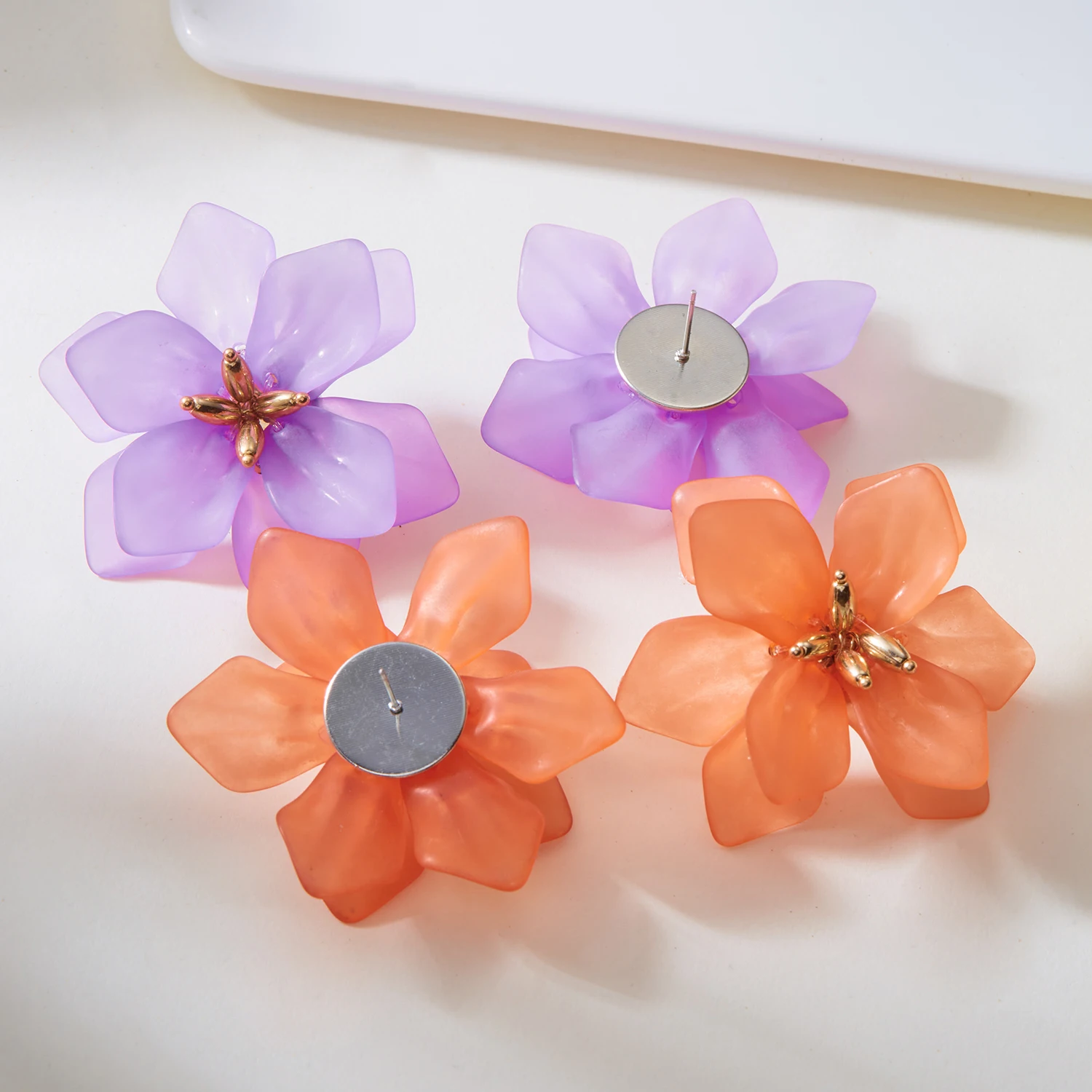 Übertriebene Acryl-Blumenohrringe für Damen, Böhmische Bunte Blütenblatt-Ohrstecker, Party- und Hochzeitsschmuck