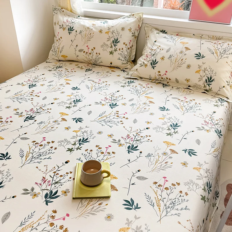 Sábana de cama de algodón 100% para niños y niñas, ropa de cama con estampado de flores, doble parte superior, tamaño individual, Queen y King, 1
