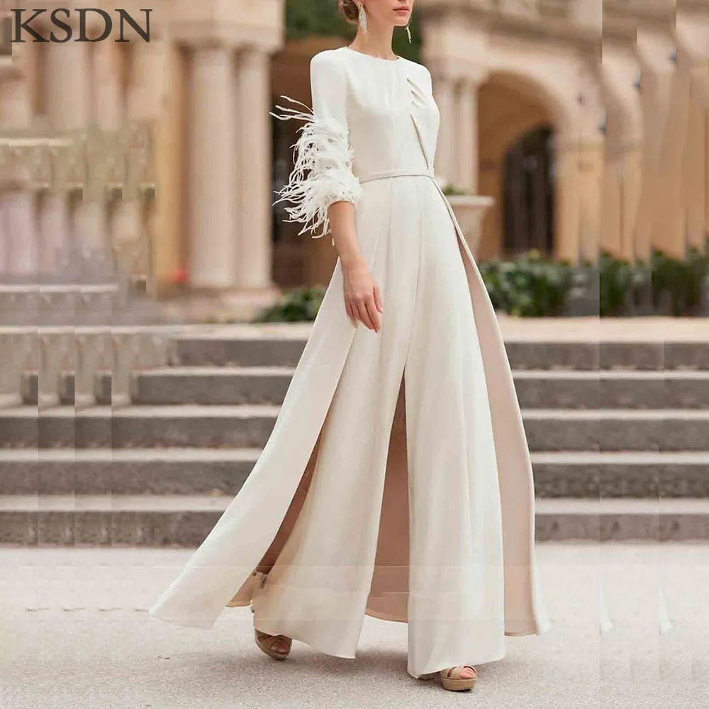 

KSDN Fashion Customzied Feathers Half Sleeve Evening Dresses 2025 Formal Elegant Women Special Occasion Long Dress Vestidos