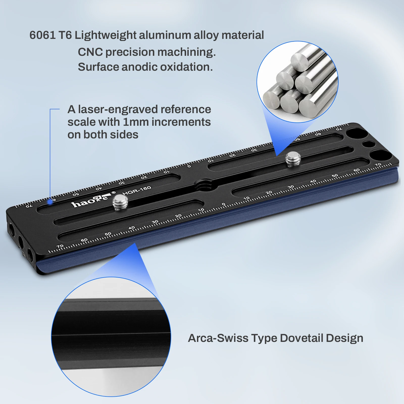 Haoge-قضيب انزلاقي للكاميرا ، 160 مللي متر ، متعدد الأغراض ، طويل ، سريع التحرير ، حامل ثلاثي القوائم ، مشبك رأس كروي متوافق مع Benro Arca Swiss