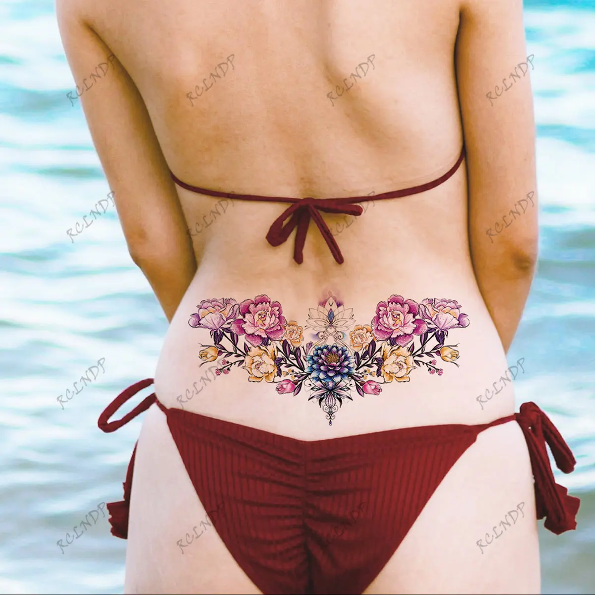 Waterproof Temporary Tattoo Sticker Lotus Peony Rose Flowers Beautiful Chest Leg Arm Back Flash Tatoo Fake Tatto for Woman Men