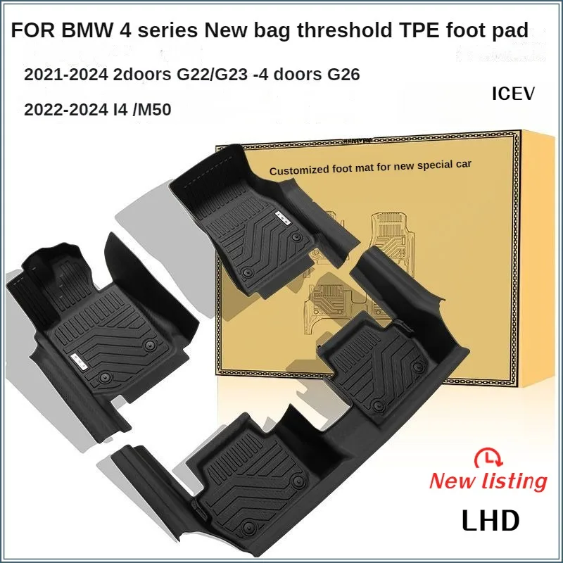 TPE Floor Mats for BMW 4 Series 2021-2024 G22/G23/G26 i4 M50 2/4Dr Waterproof Anti-Slip Custom Fit All-Weather Full Coverage