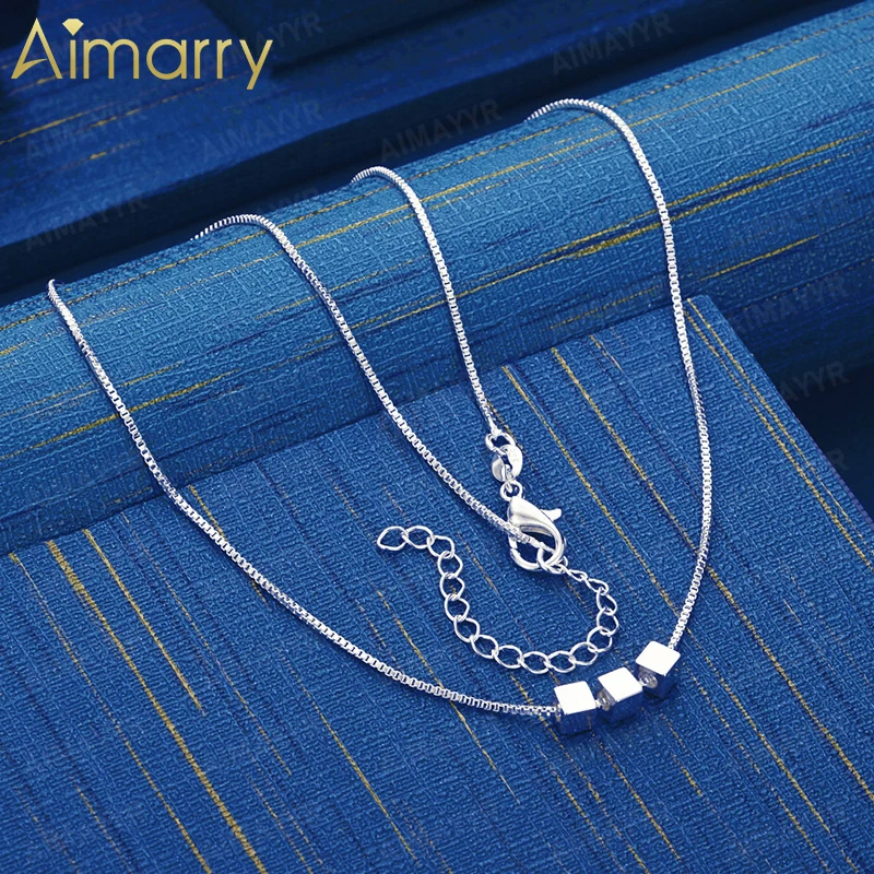 925 Sterling Silver Small Square Box Chain Necklace 18 Inches Women's Party Banquet Engagement Wedding Fashion Jewelry