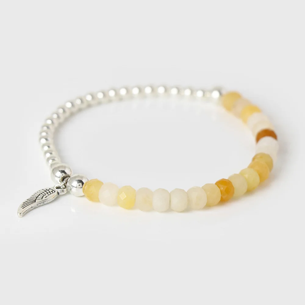 Angel Wings Bracelets For Women Men Faceted Natural Stone Tiger Eye Labradorite Bangles Half Silver Color Beads Bracelet Jewelry