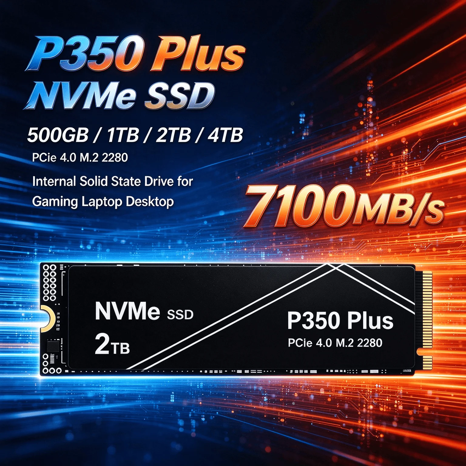 P350 Plus NVMe SSD PCIe 4.0 M.2 2280 Shift Up to Gen4 with 2X Speed Boost 7100MB/s Internal Drive for Laptop Desktop 2TB 4TB