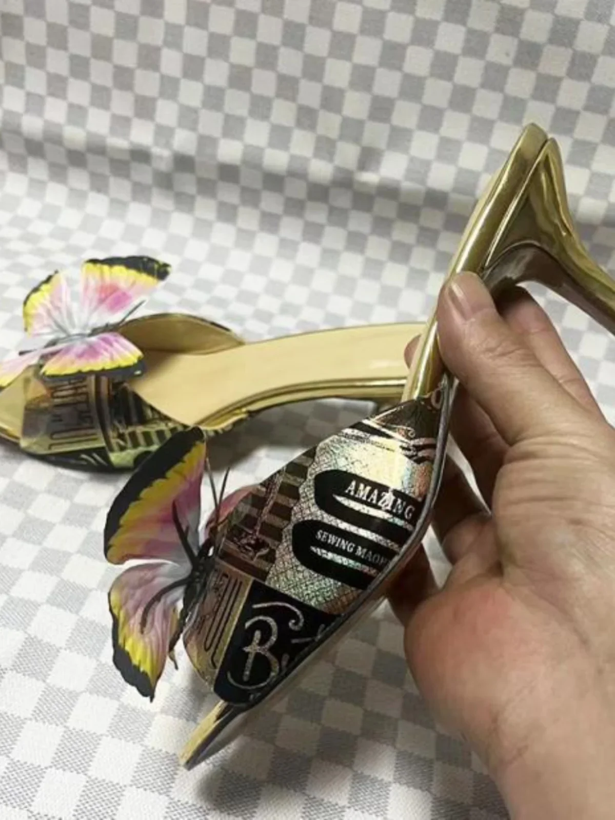 

Женские тапочки на шпильке с открытым носком цвета шампанского и бабочкой, лето 2026, светло-зеленые туфли на высоком каблуке с круглым носком, модная женская обувь