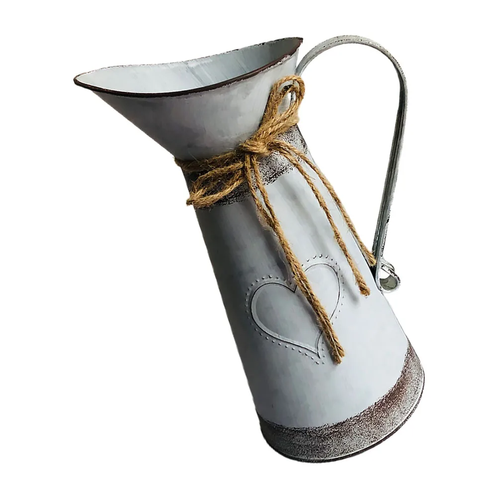 

Rustic Iron Flower Bucket Galvanized Planter Pots Hemp Rope Garden Decor Home Adornment Unique Shape Eco Material Metal