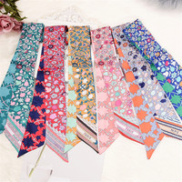 Bag Scarf New Floral Print Women Silk Scarf Skinny Bag Ribbon Female Headband Fashion Head Scarf Long Scarves & Wraps