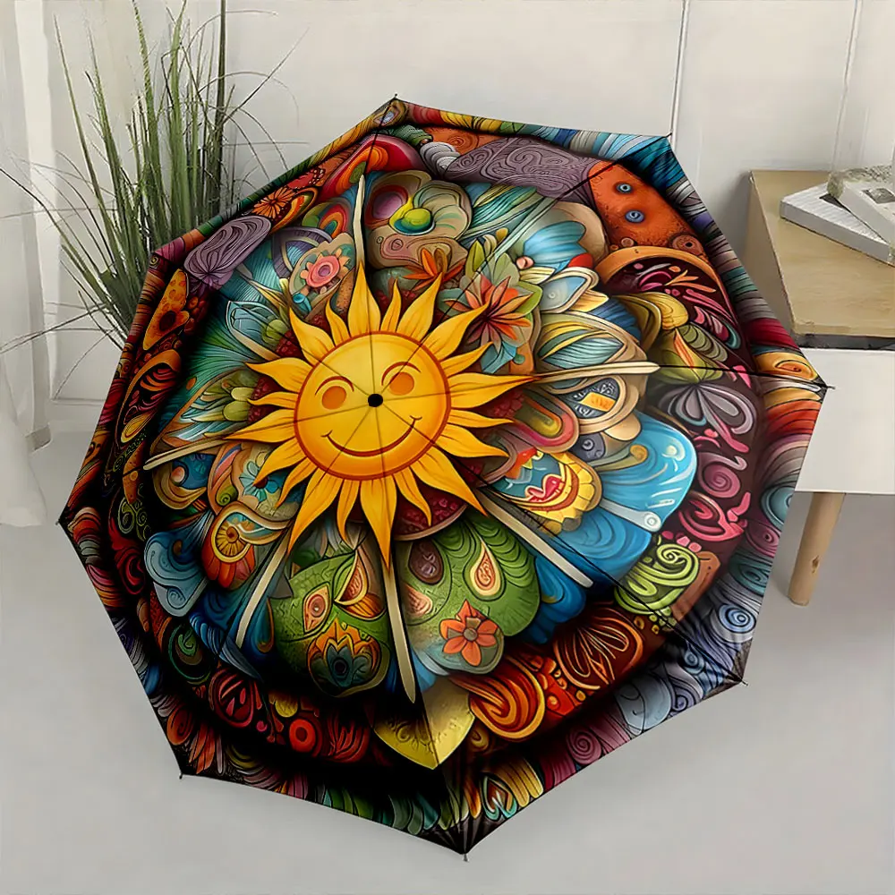 1PC Colorful Artistic Sunflower Umbrella Design for Home Decor Print 8 Iron Ribs Folding Umbrella Auto-Open Fashion Sunshade