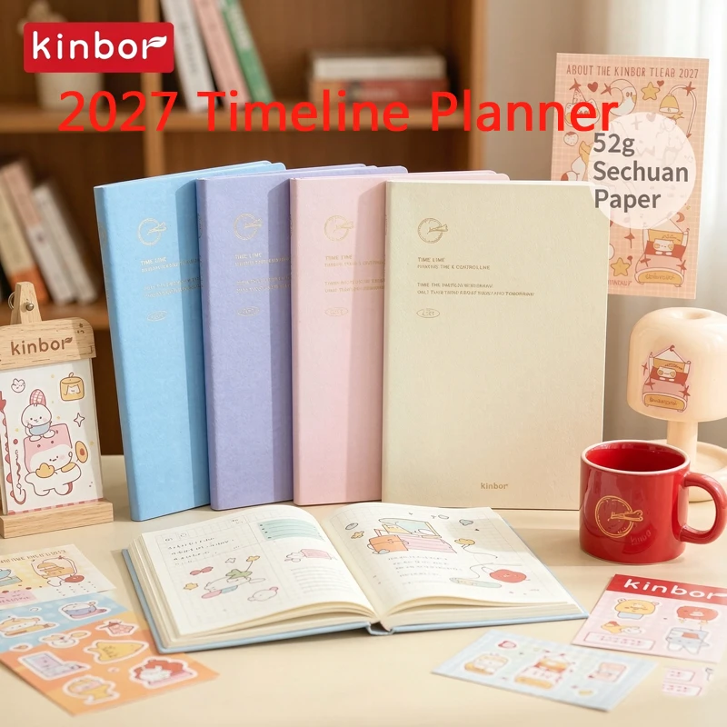 Kinbor 2027 Zeitmanagement-Planer, A5 PU-Notizbuch mit Kalender, Agenda, Tagebuch, Monats- und Wochenplan, To-Do-Liste, Geschenke