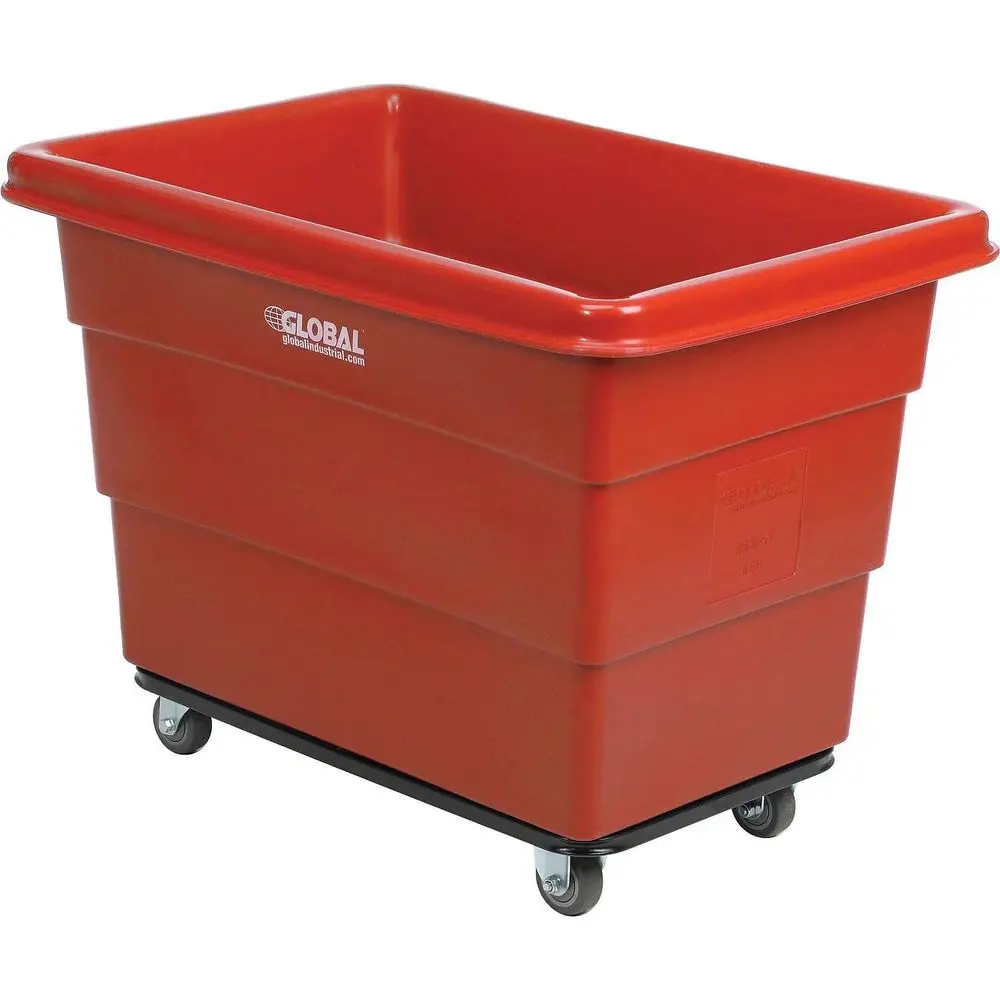 

Plastic Bulk Box Truck with Steel Chassis, 800 lbs Capacity, Red, 3 Casters, 33.3L x 24.6W x 27.4H