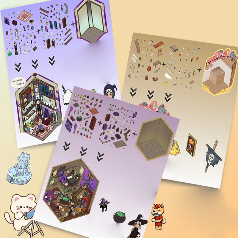 Miniature 3D Stacking House Stress Relief Stickers Pre Cut Scrapbooking Scenes for Journal Craft DIY Landscape Party Stickers