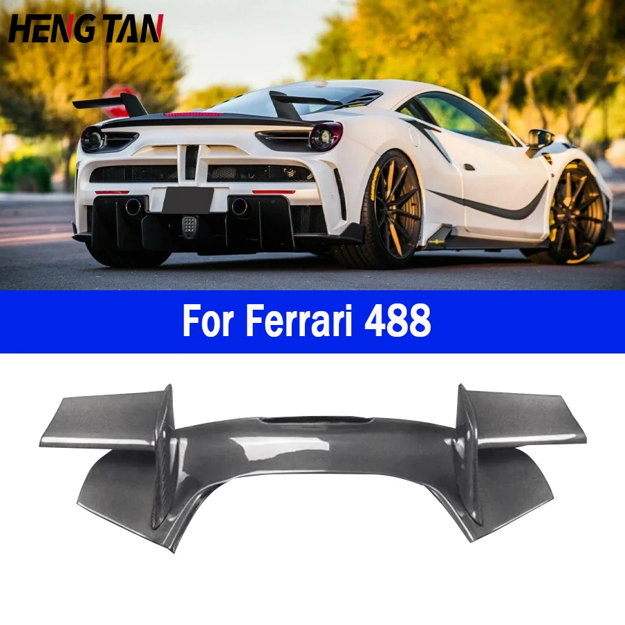 For Ferrari 488 mansory Style Carbon Fiber Tail fins Rear Trunk Spoiler Guide Wing Rear Wing Car Trunk Diverter Upgrade body kit