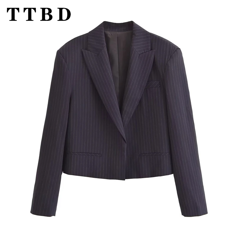 TTBD-Chaqueta recortada Vintage para mujer, abrigo informal de manga larga con cuello vuelto, ropa de abrigo elegante, novedad de otoño, 2024