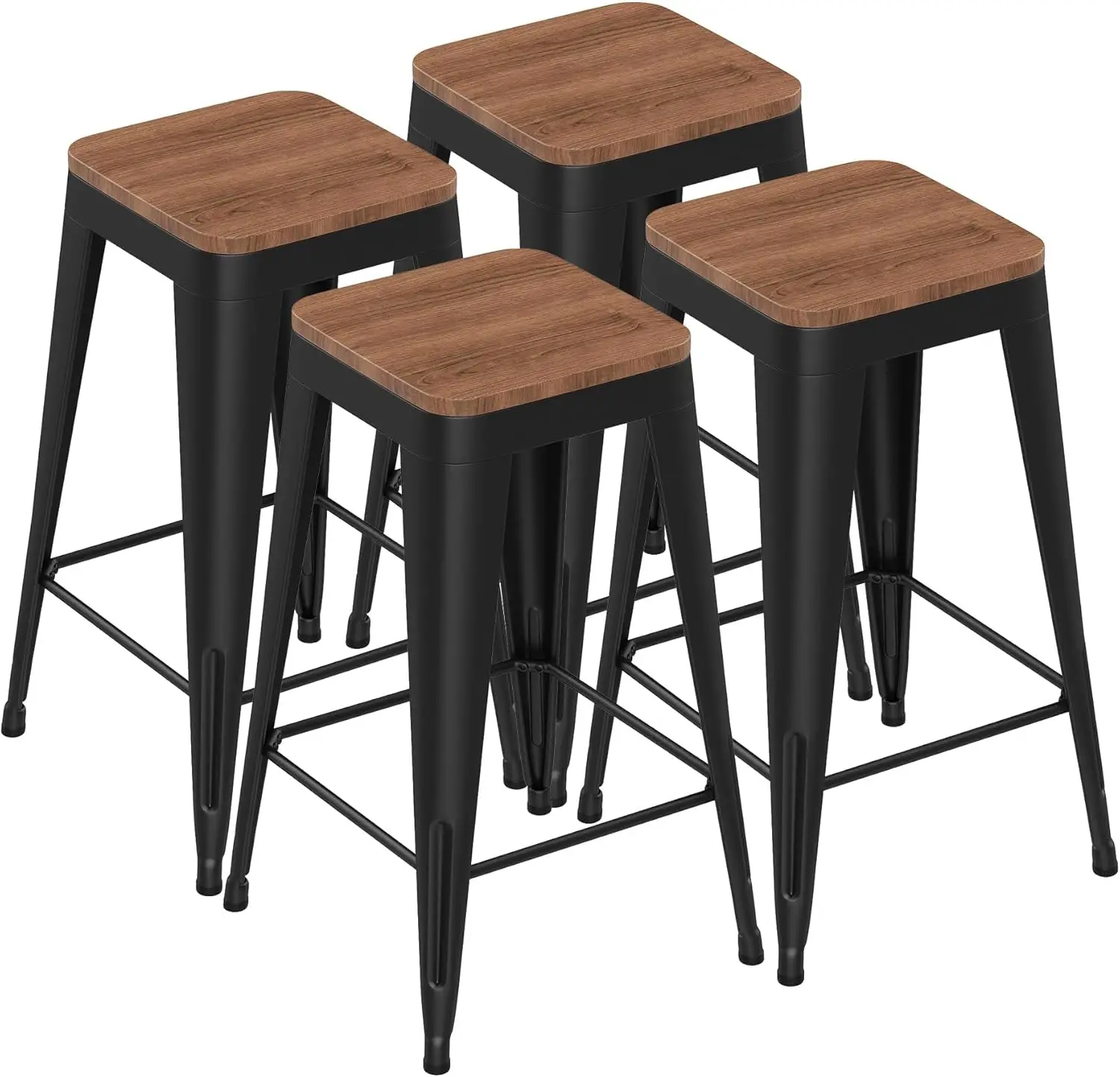 

Barstools Set of 4 White Metal Bar Stools Industrial Modern Bar Chairs with Wood Top for Kitchen Island Counter Height Cafe Rest