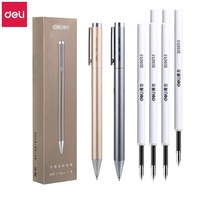 7pcs Metal Gel Pen Set 0.5mm Deli Roller type Black Ink Ballpoint Pen Replaceable Refill School Stationery Office Supplies