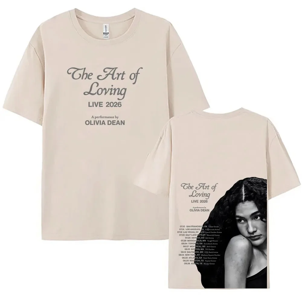 المغني أوليفيا دين الجرافيك قميص مطبوع فن المحبة لايف 2026 قصيرة الأكمام القطن الإناث تي شيرت ملابس منقوشة للجنسين