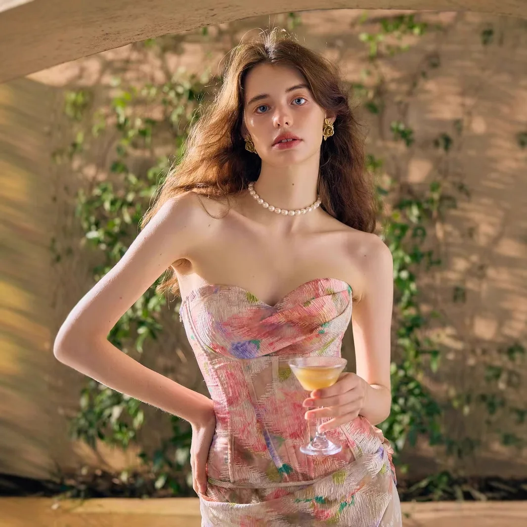 

Женская модная одежда для взрослых по индивидуальному заказу, французский жилет без бретелек, милый романтический картина маслом, кружевной корсет с рыбьей косточкой, комплект полуюбки