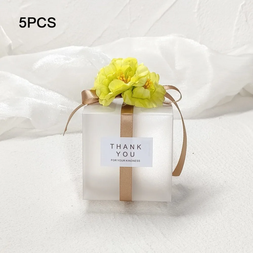 

Transparent PVC Transparent Gift Box Matte Finish Flower Ribbon Gift Packaging Box Square Shape PVC Candy Box Hair Accessory