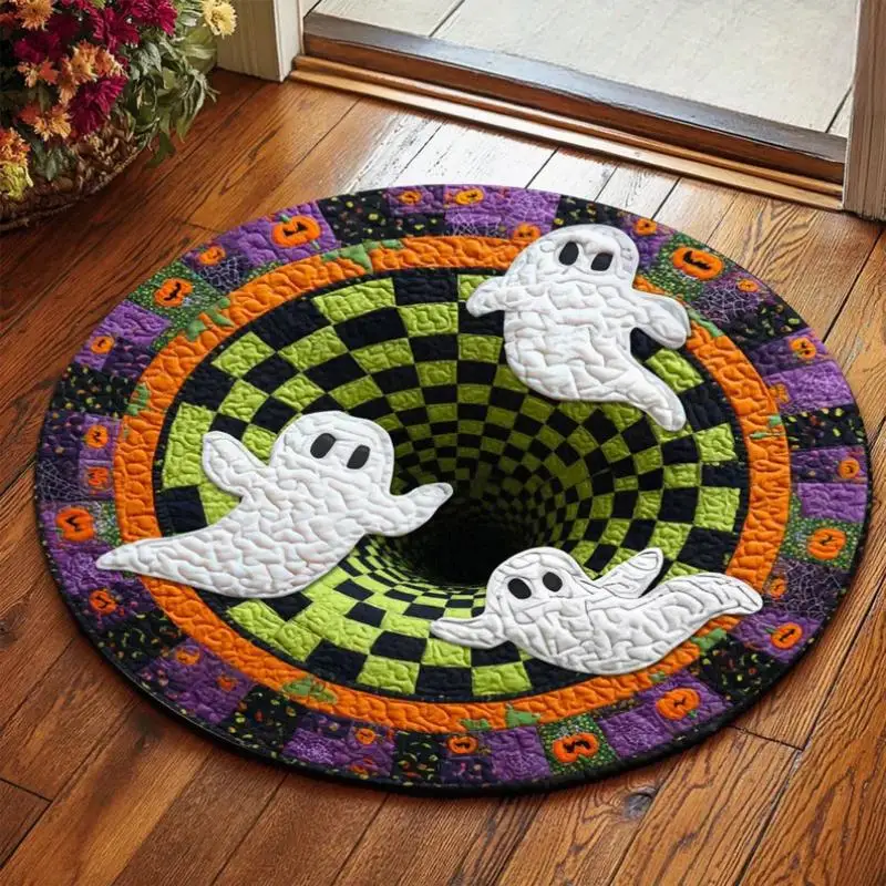 Halloween 2D Illusion Ghost Round Rug Spooky Deep Vortex Pattern Entryway Floor Mat