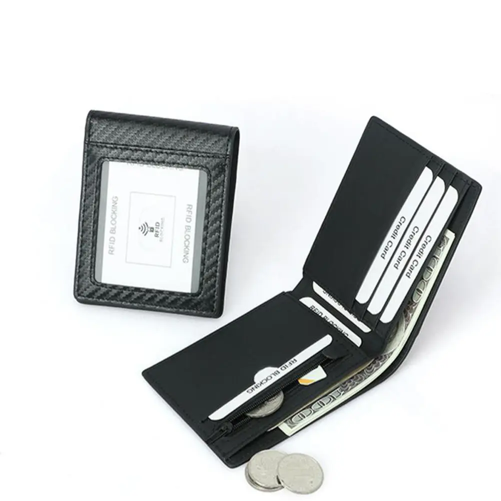 

Мужской кошелек с защитой от кражи, с волокнистым узором, держатель для кредитных карт, многофункциональный кошелек для монет, подходит для ежедневных поездок, 1 шт.