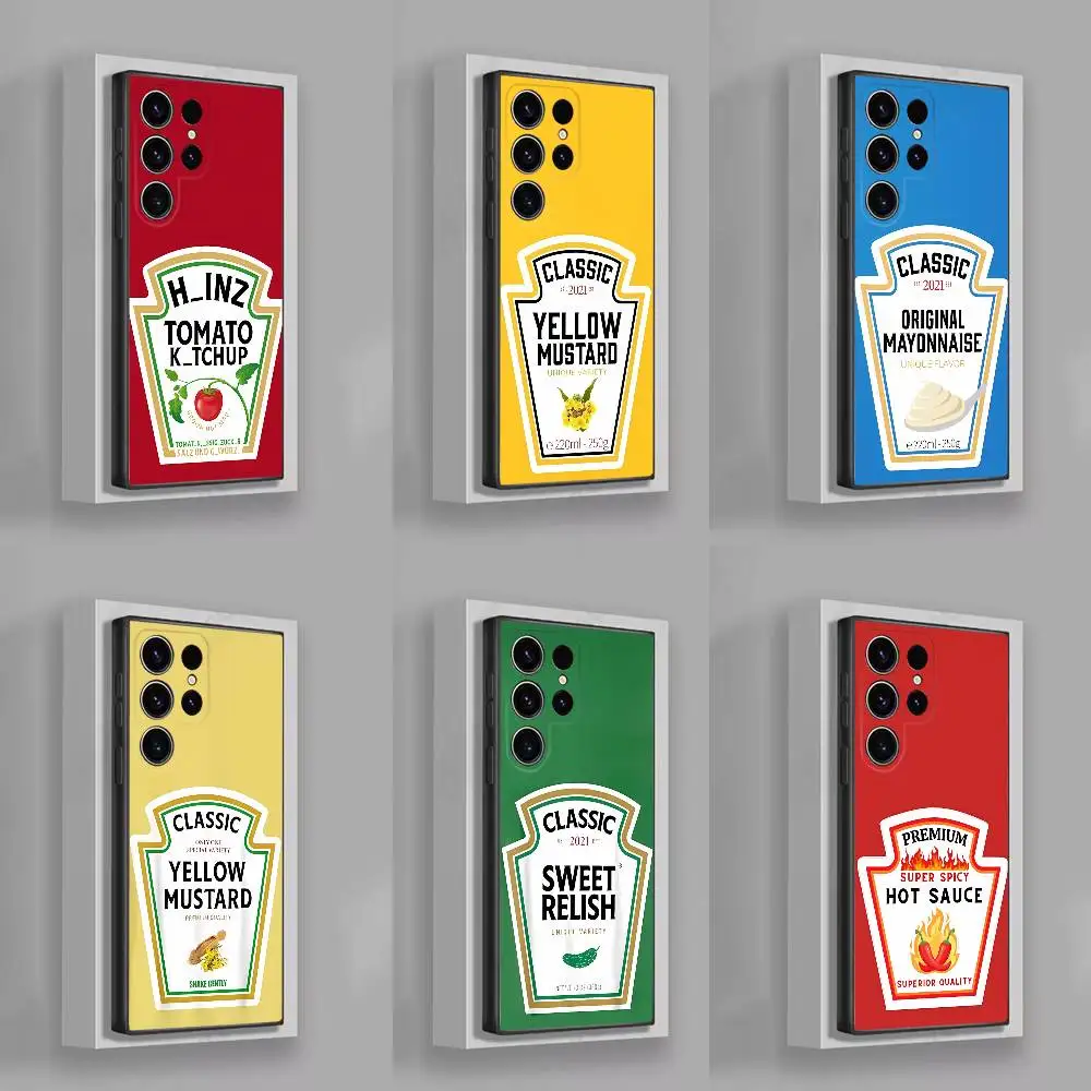 Ketchup and mustard pattern Case For Samsung S22,S21,S26,S25,S24,S23,Ultra,FE,S20,Plus,Lite,Soft Silicone Black