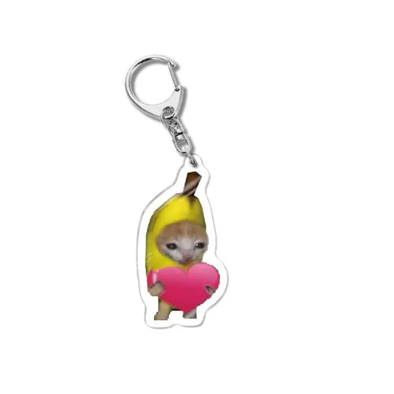 Kawaii Happy Banana Cat Arcylic Pendant Key Chain Funny Lanyard Small Link Chain Maxwell Cat Keychain For Girls Handmade Jewelry