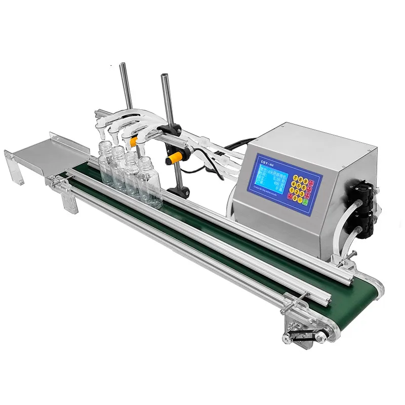 CSY-4h3200 Automatic Four Heads Liquid Filling Machine Diaphragm Pump With Conveyor Belt 4*3000ml Per Head Oil Filler
