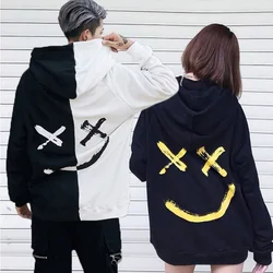 Couple Smile Hoodies Harajuku Printed Oversized Women Sweatshirts Streetwear Hip Hop Patchwork Unisex Couple Hoody Men Pullovers