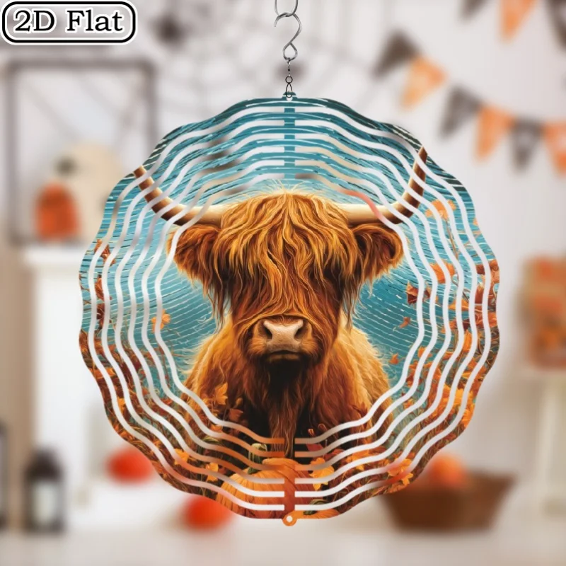 2D Planar Wind-Powered Gyroscope - A 2D Planar Wind-Powered Gyroscope, Shaped Like a Highland Cattle, Designed Specifically