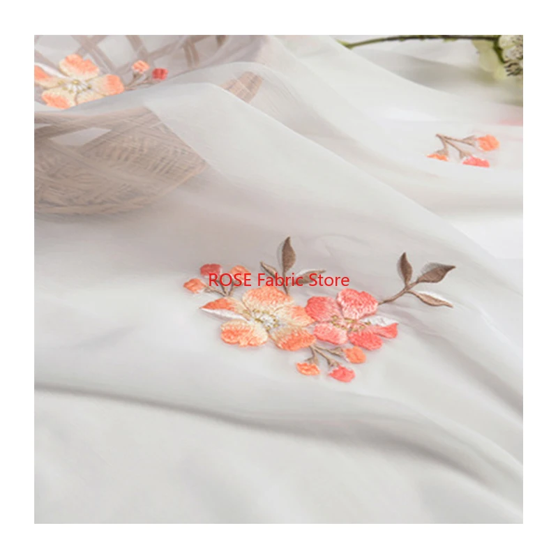 Flower Embroidery Soft Airy Chiffon Fabric For Fashion Dress, for Dress DIY, Party Gown, Maxi Dress, Designer Fabric