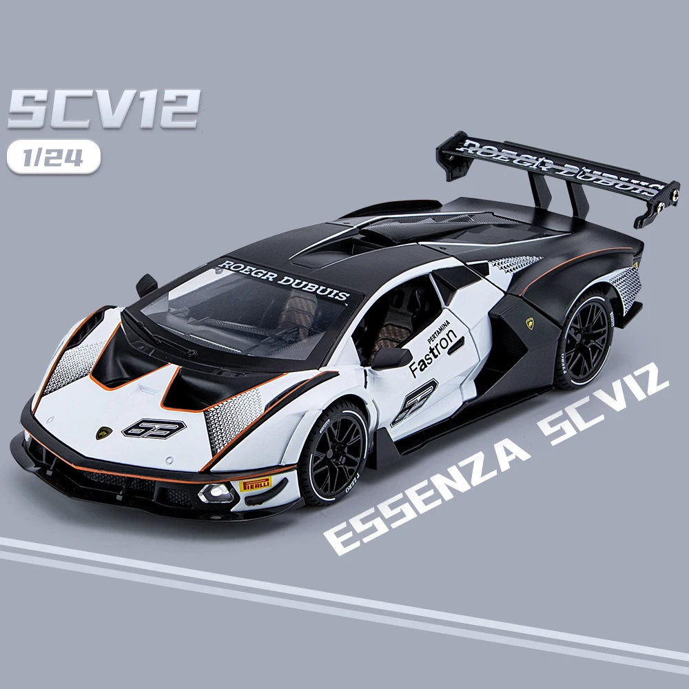 1:24 Lambos Essenza SCV12 Alloy Sports Car Model Diecast Sound Super Racing Lifting Tail Hot Car Wheel For Children Gifts