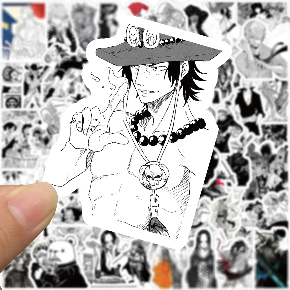 10/30/50/100pcs Black White ONE PIECE Cartoon Stickers Anime DIY Laptop Motorcycle Skateboard Phone Case Cool Kids Decals Toy