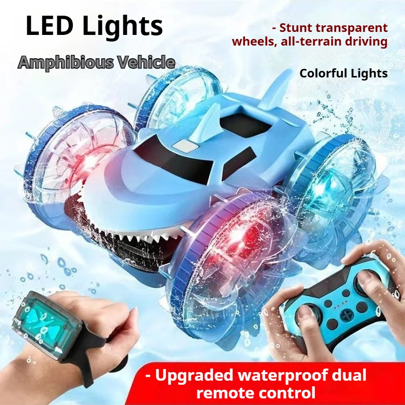 Amphibious Stunt Remote Control Car Light Up Wheel Waterproof 2 Sides Rolling Vehicle For Outdoor Beach Water Land Use New Model