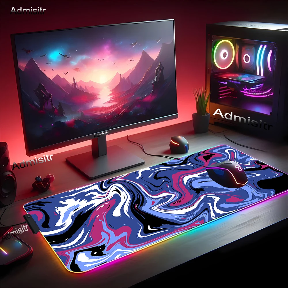 RGB Large Mouse Pad Strata Liquid Art Gaming Mouse Pad Gamer Computer Mousepad XL LED Backlight Rubber Carpet Keyboard Desk Mats