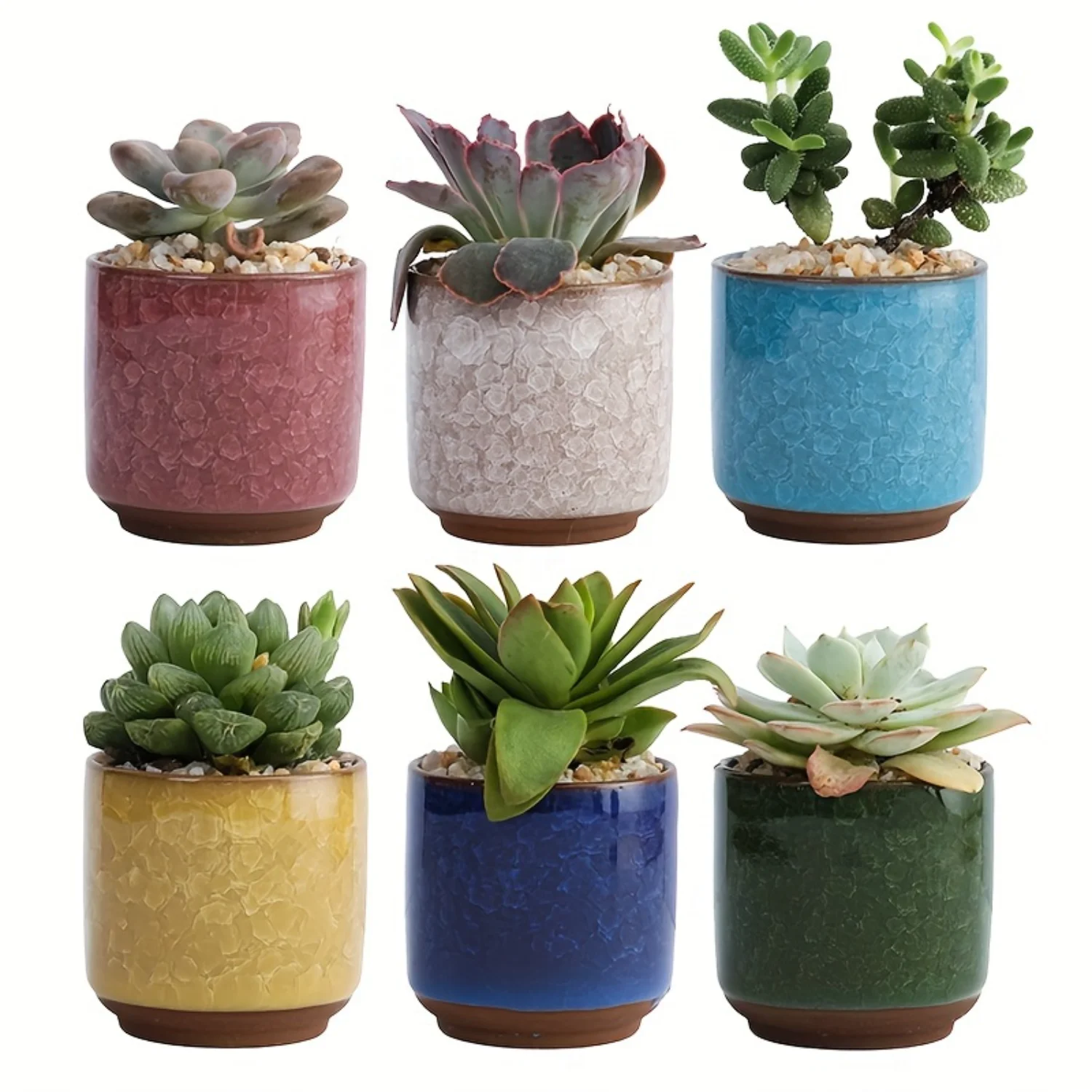 Creative Desktop Mini Ice Cracked Flower Pot Set - 6pcs Green Plant Pot