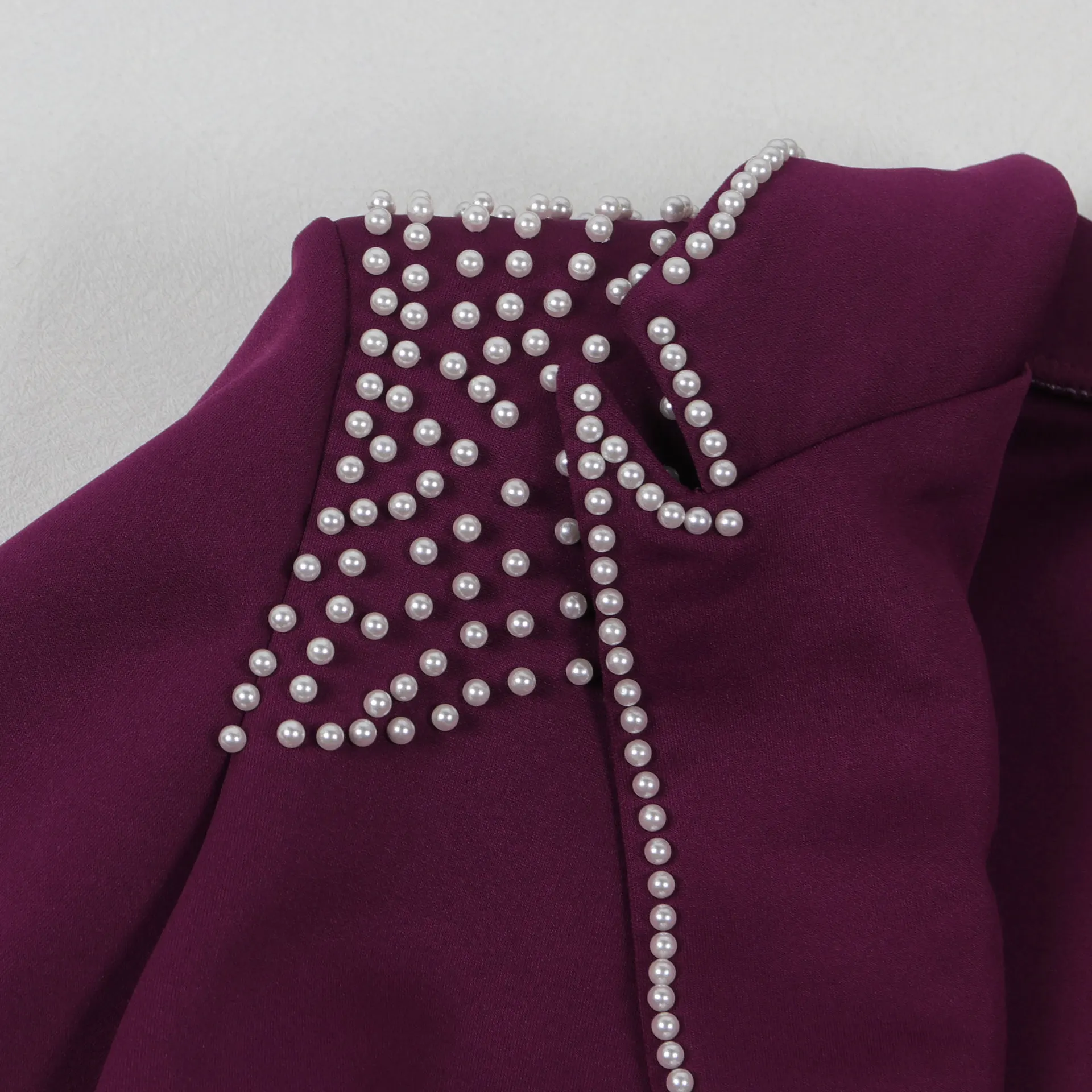 HLJ Elegant Lady Pearls Blazer Two Piece Sets Women V Neck Long Sleeve Slim Top And Pencil Pants Outfits Casual OL Clothing