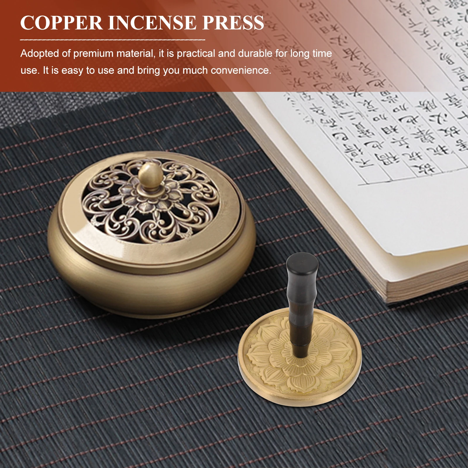

Incense Ash Presser Copper Wood Vintage Design for Home Living Room Meditation Room Ash Pressing Tool Incense Burner Accessories