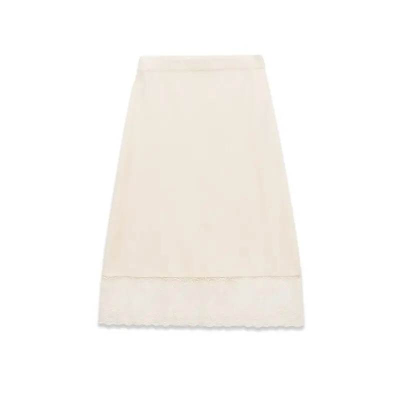 Women’s Casual Mid Rise Lace Knit Midi Skirt Half Skirt for Home Comfortable Wear Fashion Daily Loungewear