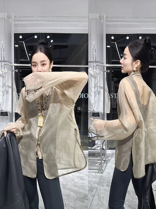 

Летняя новинка больших размеров в китайском стиле с воротником-стойкой Me Splice, солнцезащитная верхняя одежда, женский топ 2300 Pou Fat MM, дышащая...