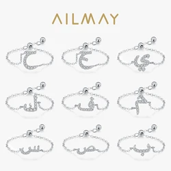 Ailmay Elegant 925 Sterling Silver Arabic Alphabet Chain Adjustable Ring For Women Wedding Birthday Mother Days Day Gift