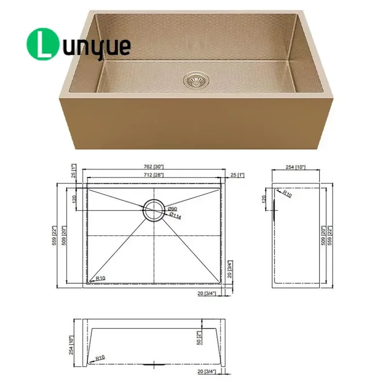Custom Handmade Stainless Steel Kitchen Sink Single Bowl Apron Front Modern Brushed Finish Farmhouse Style No Faucet Included