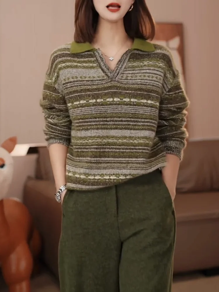 

Женский вязаный свитер, длинный рукав, модный, универсальный, стройнящий, больших размеров, осенняя новинка, удобный для повседневной носки...