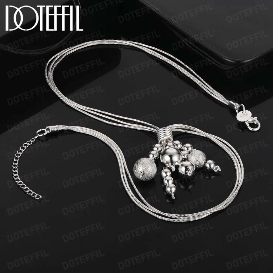 

DOTEFFIL Bead Pendant Necklace Charms Wedding 925 Sterling Silver Jewelry Fashion Pretty Women Party TOP Quality Stamped