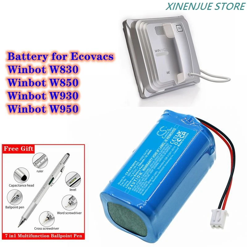 Cameron Sino Battery 14.8V/700mAh S04-LI-148-650, 14500-S41PJ for Ecovacs Winbot W830, W850, W930, W950